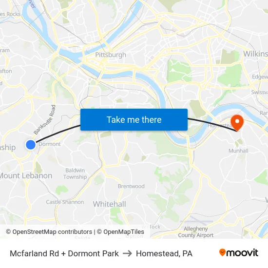 Mcfarland Rd + Dormont Park to Homestead, PA map