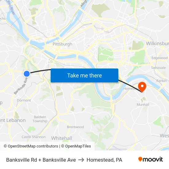 Banksville Rd + Banksville Ave to Homestead, PA map
