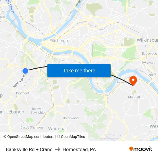 Banksville Rd + Crane to Homestead, PA map