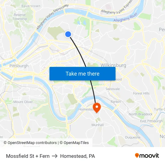 Mossfield St + Fern to Homestead, PA map