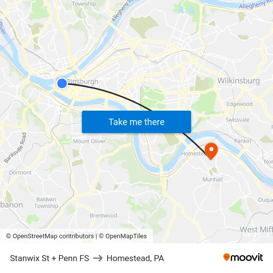 Stanwix St + Penn FS to Homestead, PA map