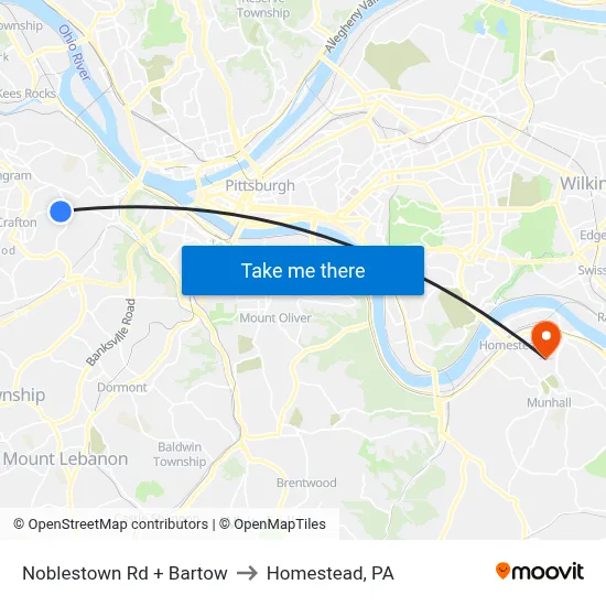 Noblestown Rd + Bartow to Homestead, PA map