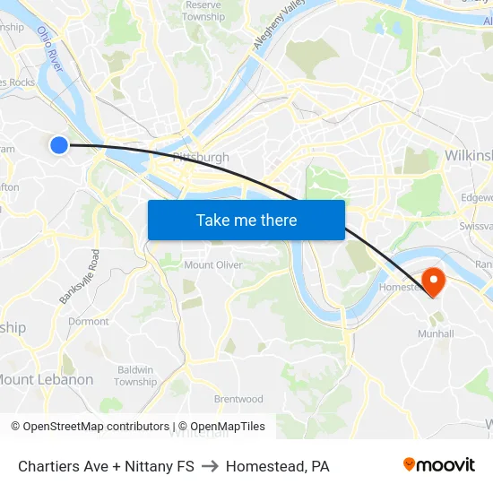 Chartiers Ave + Nittany FS to Homestead, PA map