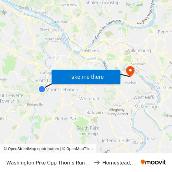 Washington Pike Opp Thoms Run Rd to Homestead, PA map