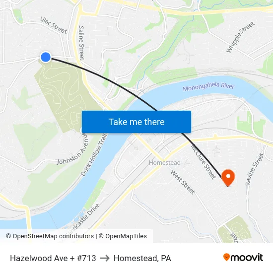Hazelwood Ave + #713 to Homestead, PA map