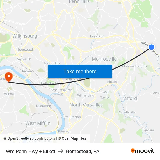 Wm Penn Hwy + Elliott to Homestead, PA map