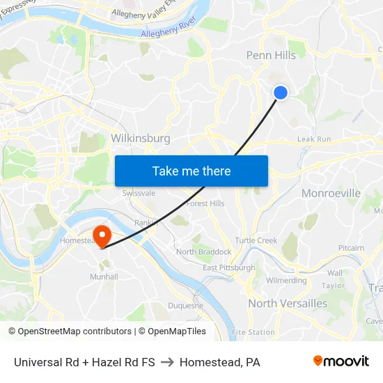 Universal Rd + Hazel Rd FS to Homestead, PA map