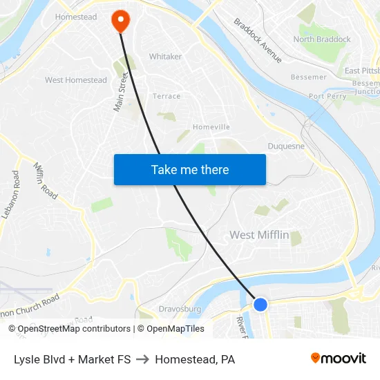 Lysle Blvd + Market FS to Homestead, PA map