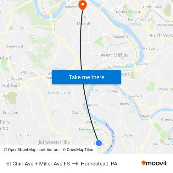 St Clair Ave + Miller Ave FS to Homestead, PA map