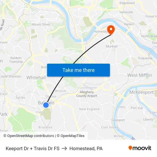 Keeport Dr + Travis Dr FS to Homestead, PA map