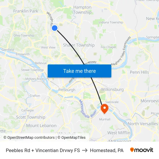 Peebles Rd + Vincentian Drvwy FS to Homestead, PA map