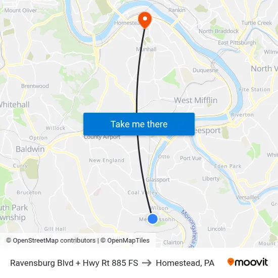 Ravensburg Blvd + Hwy Rt 885 FS to Homestead, PA map