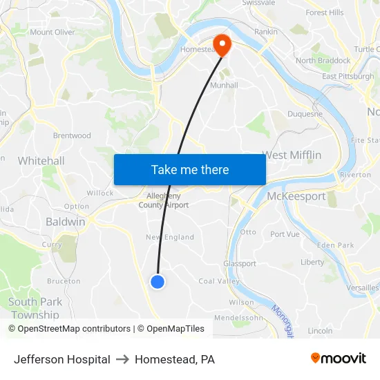 Jefferson Hospital to Homestead, PA map