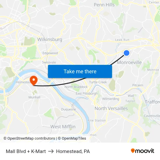 Mall Blvd + K-Mart to Homestead, PA map