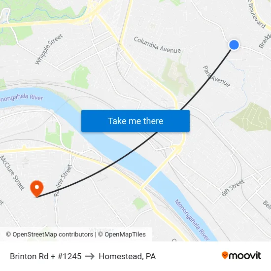 Brinton Rd + #1245 to Homestead, PA map