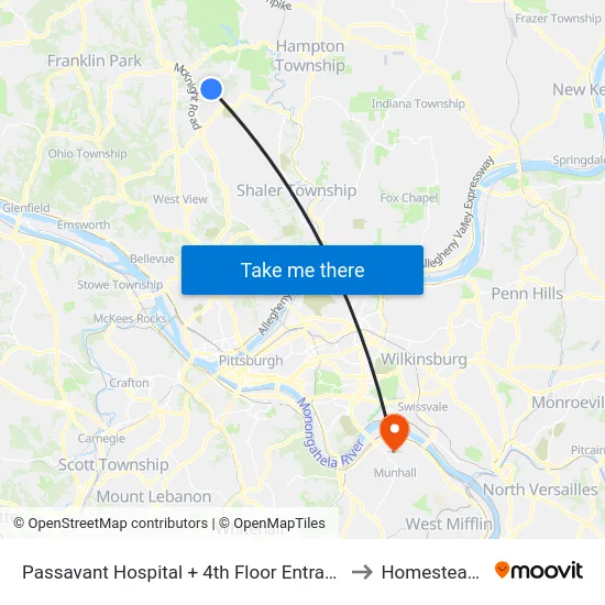 Passavant Hospital + 4th Floor Entrance Bldg T to Homestead, PA map