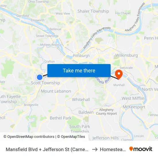 Mansfield Blvd + Jefferson St (Carnegie Station) to Homestead, PA map