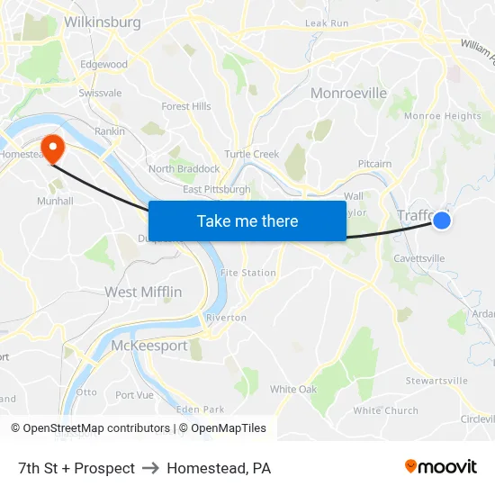 7th St + Prospect to Homestead, PA map
