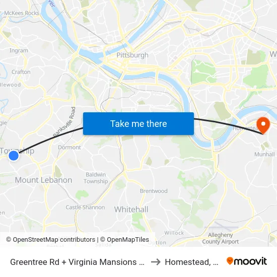 Greentree Rd + Virginia Mansions FS to Homestead, PA map