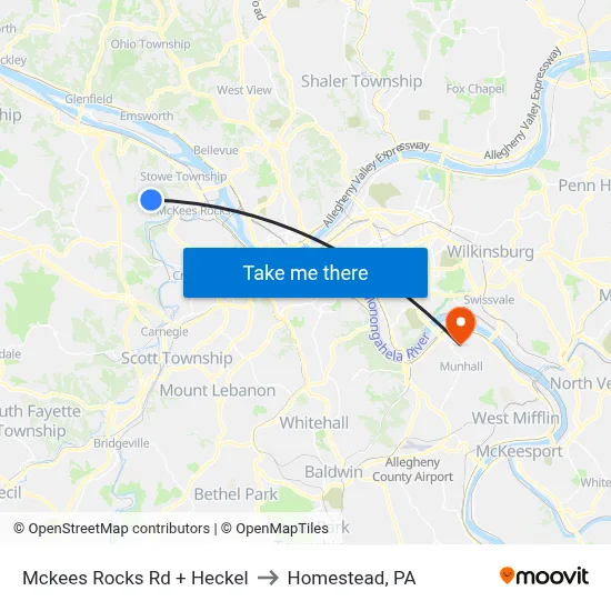 Mckees Rocks Rd + Heckel to Homestead, PA map