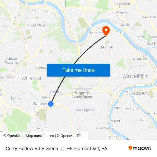 Curry Hollow Rd + Green Dr to Homestead, PA map