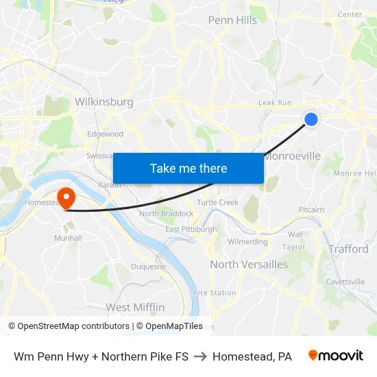 Wm Penn Hwy + Northern Pike FS to Homestead, PA map