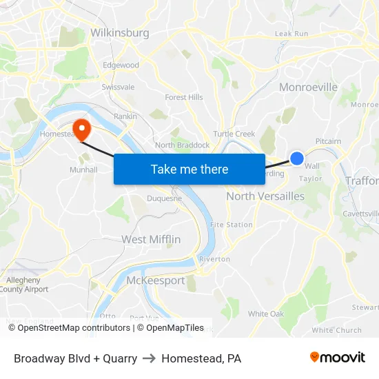 Broadway Blvd + Quarry to Homestead, PA map