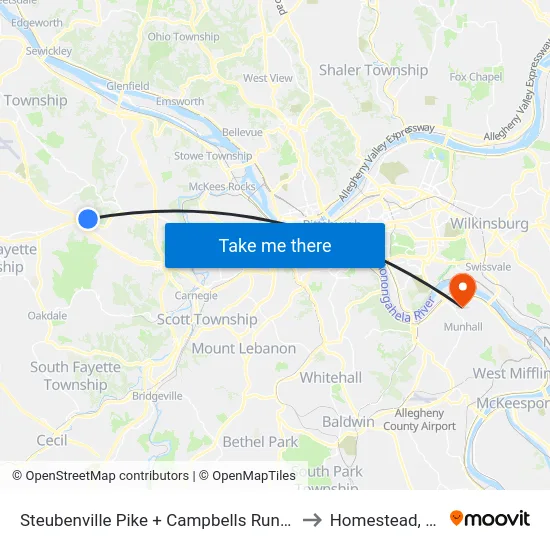 Steubenville Pike + Campbells Run Rd to Homestead, PA map