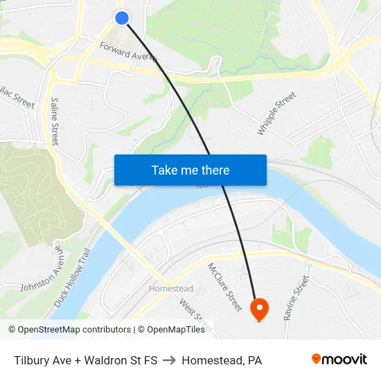 Tilbury Ave + Waldron St FS to Homestead, PA map