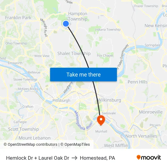 Hemlock Dr + Laurel Oak Dr to Homestead, PA map