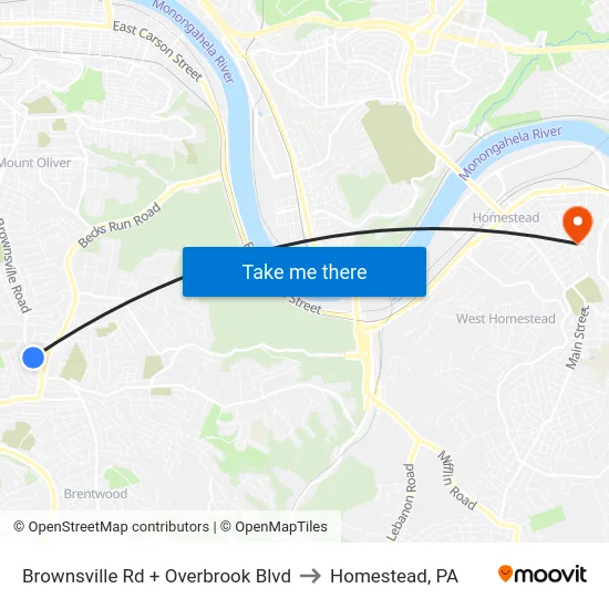 Brownsville Rd + Overbrook Blvd to Homestead, PA map