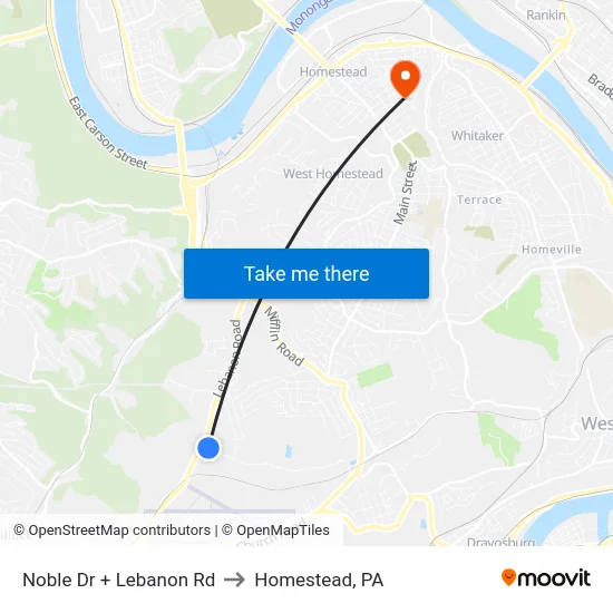 Noble Dr + Lebanon Rd to Homestead, PA map