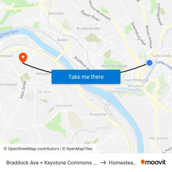 Braddock Ave + Keystone Commons Portal 9 FS to Homestead, PA map