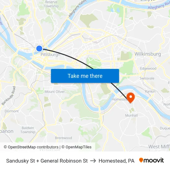 Sandusky St + General Robinson St to Homestead, PA map