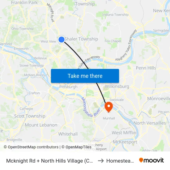Mcknight Rd + North Hills Village (Center Ent) to Homestead, PA map