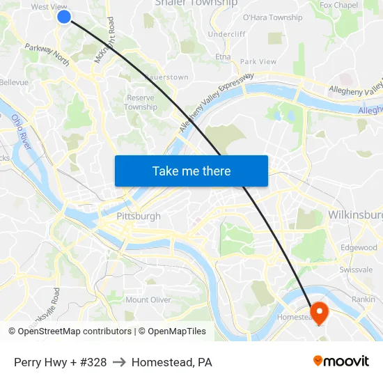 Perry Hwy + #328 to Homestead, PA map