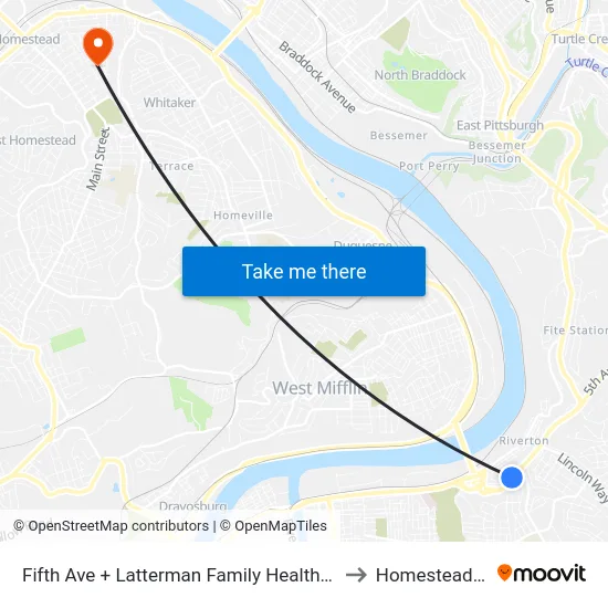 Fifth Ave + Latterman Family Health Center to Homestead, PA map