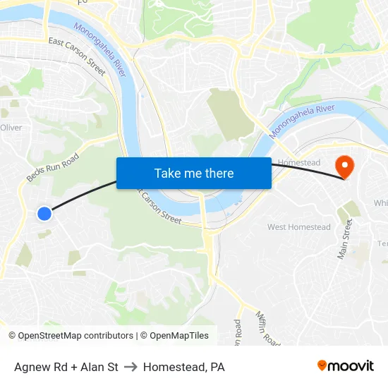 Agnew Rd + Alan St to Homestead, PA map