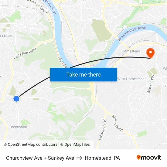 Churchview Ave + Sankey Ave to Homestead, PA map