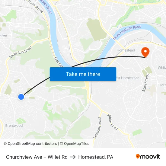 Churchview Ave + Willet Rd to Homestead, PA map