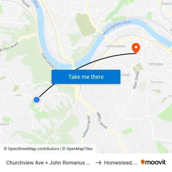 Churchview Ave + John Romanus Dr FS to Homestead, PA map