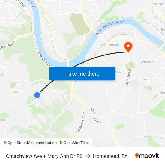 Churchview Ave + Mary Ann Dr FS to Homestead, PA map