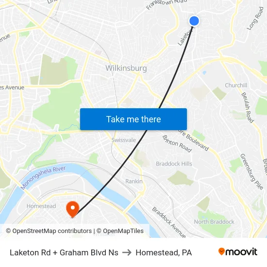 Laketon Rd + Graham Blvd Ns to Homestead, PA map