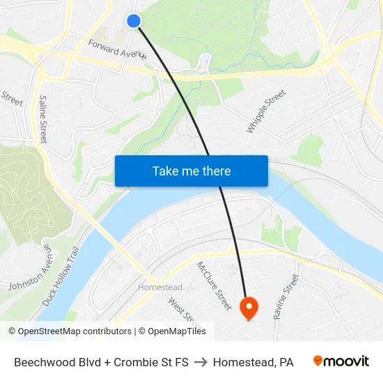 Beechwood Blvd + Crombie St FS to Homestead, PA map
