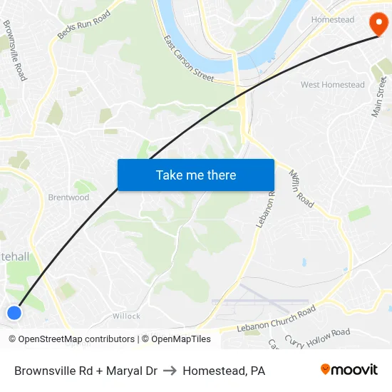 Brownsville Rd + Maryal Dr to Homestead, PA map