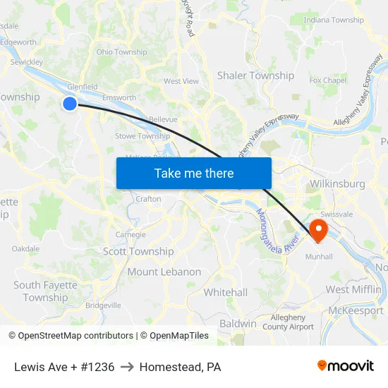 Lewis Ave + #1236 to Homestead, PA map