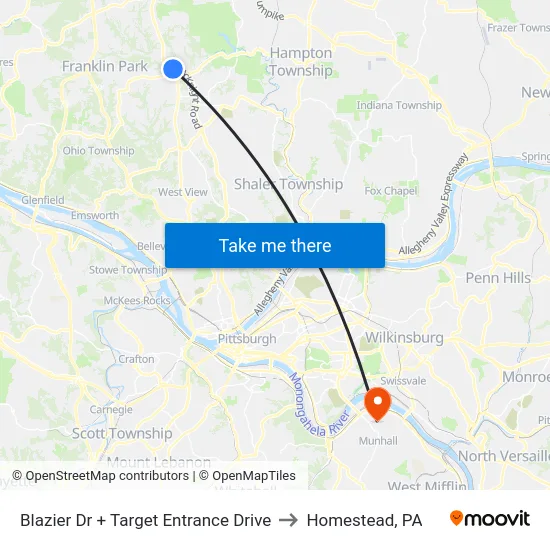Blazier Dr + Target Entrance Drive to Homestead, PA map