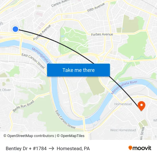 Bentley Dr + #1784 to Homestead, PA map
