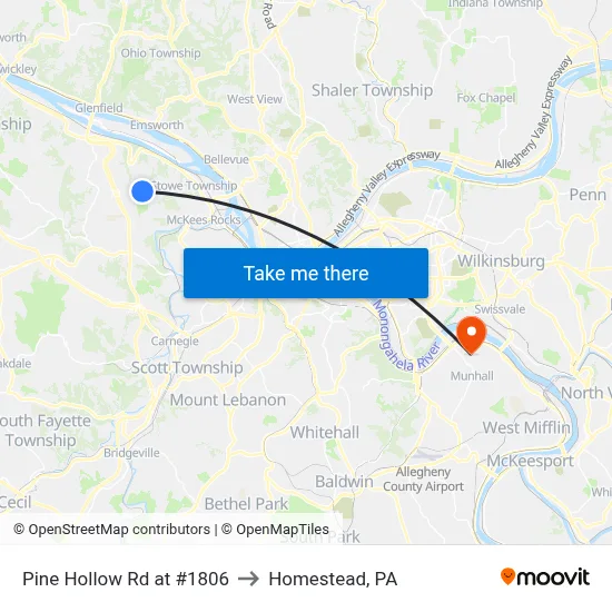 Pine Hollow Rd at #1806 to Homestead, PA map