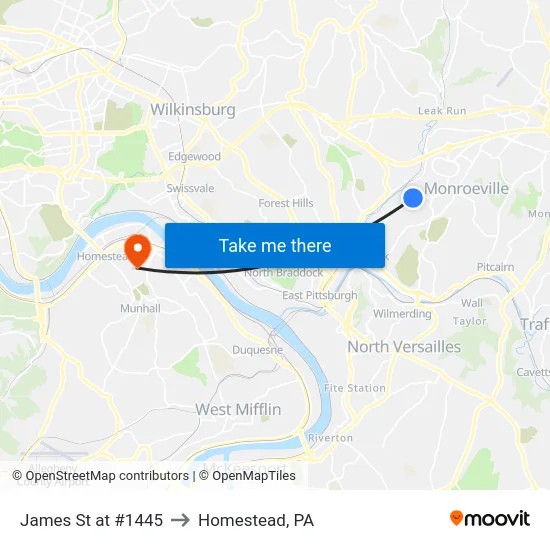 James St at #1445 to Homestead, PA map